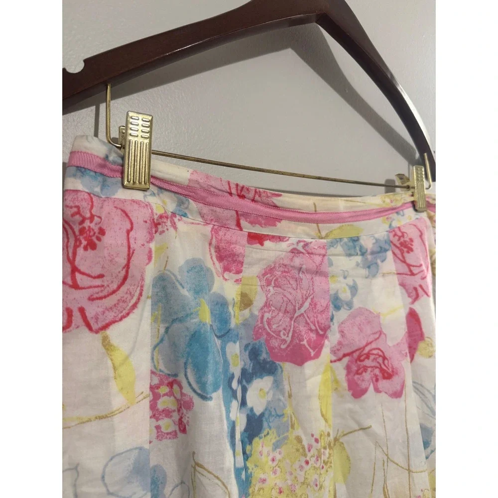 Sigrid Olsen Floral Watercolor Linen Blend Skirt Vintage Grandma Pleated Skirt - Picture 4 of 9